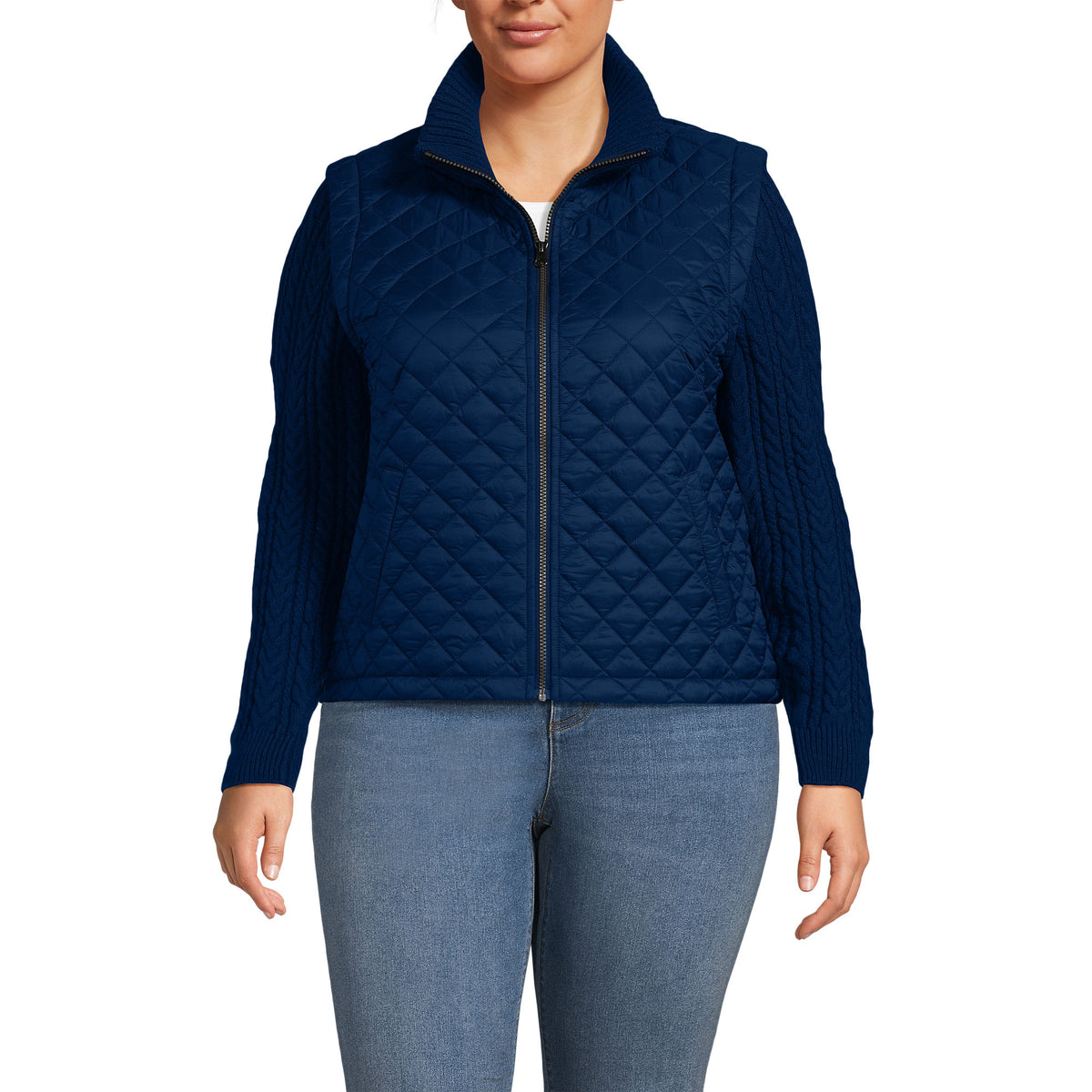 Women's Plus Size Quilted Sweater Hybrid Barn Jacket