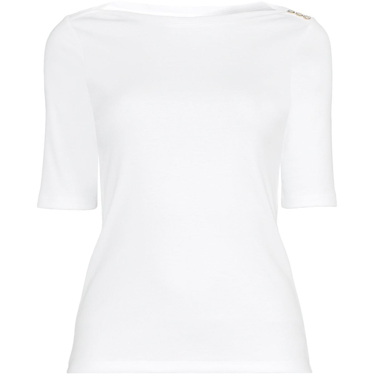 Women's Supima Cotton Elbow Sleeve Boatneck Button Shoulder Tee