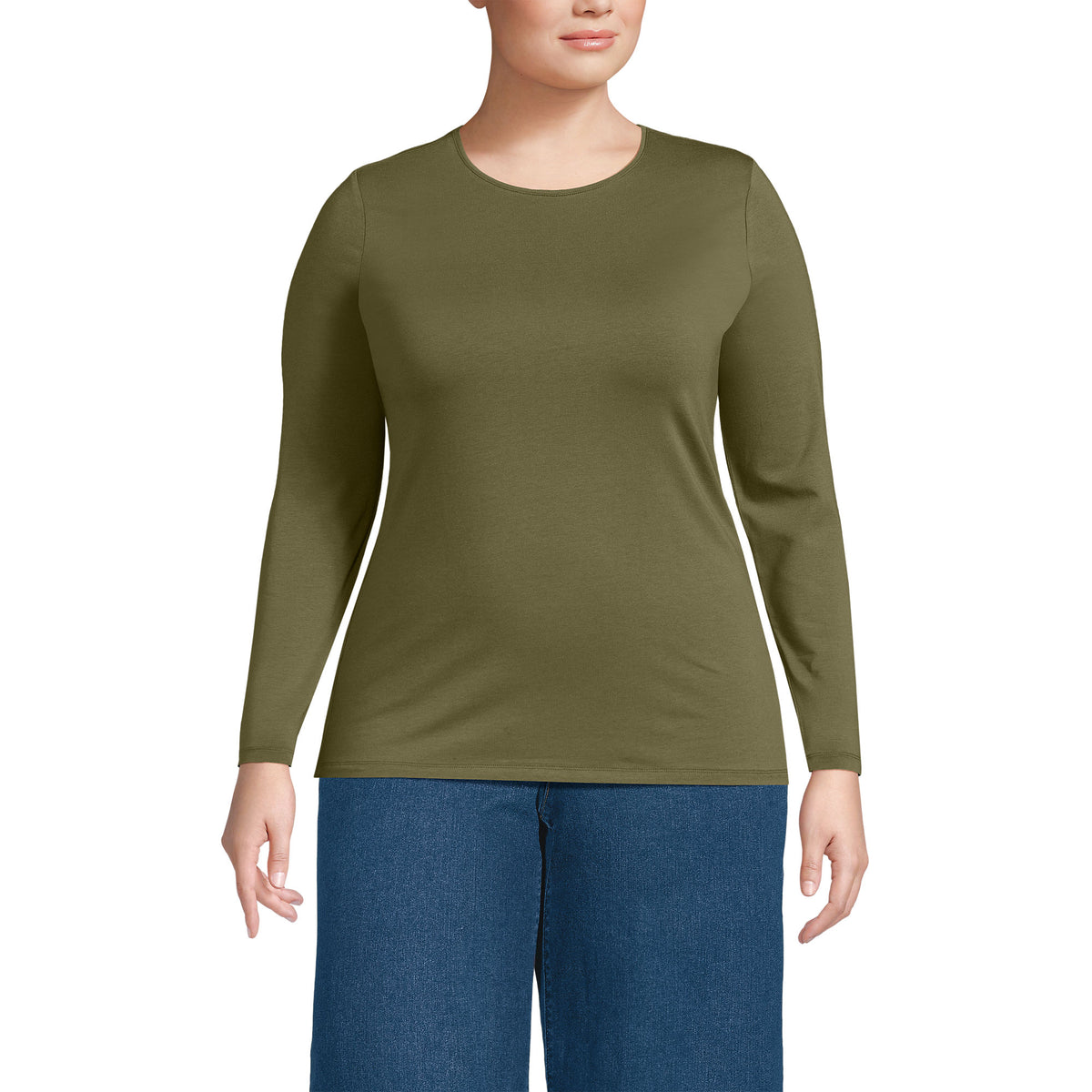 Women's Plus Size Lightweight Jersey Skimming Long Sleeve Crew Neck T-shirt