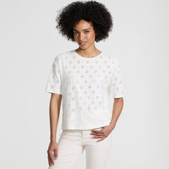 Women's Short Sleeve Eyelet Crewneck T-Shirt