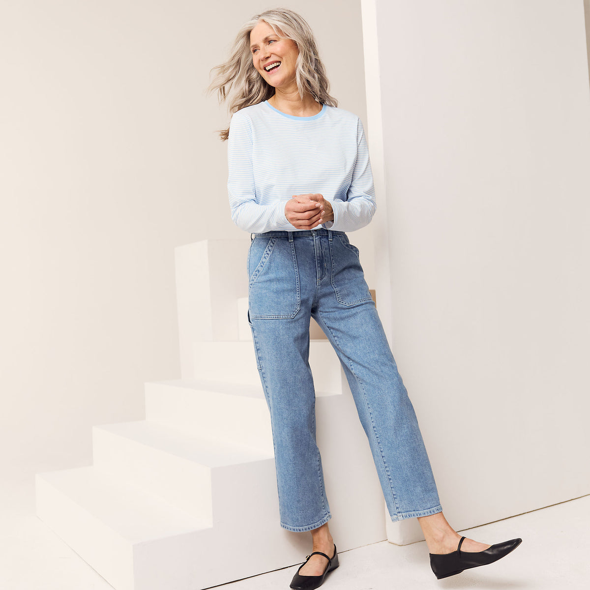 Women's Soft Denim High Rise Utility Cargo Ankle Jeans