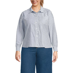 Women's Plus Size Poplin Cropped Shirt with Ruffles