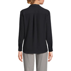 School Uniform Women's Long Sleeve Polo Collar Popover Crepe Blouse