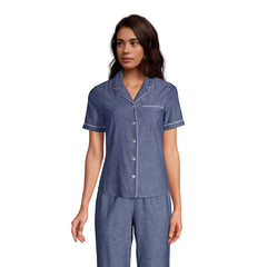 Women's Petite Short Sleeve Cotton Poplin Pajama Shirt