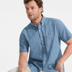 Men's Tall Short Sleeve Easy Fit Chambray Shirt