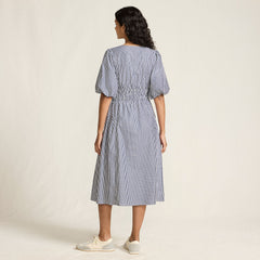 Women's Puff Sleeve Smocked Waist V Neck Dress