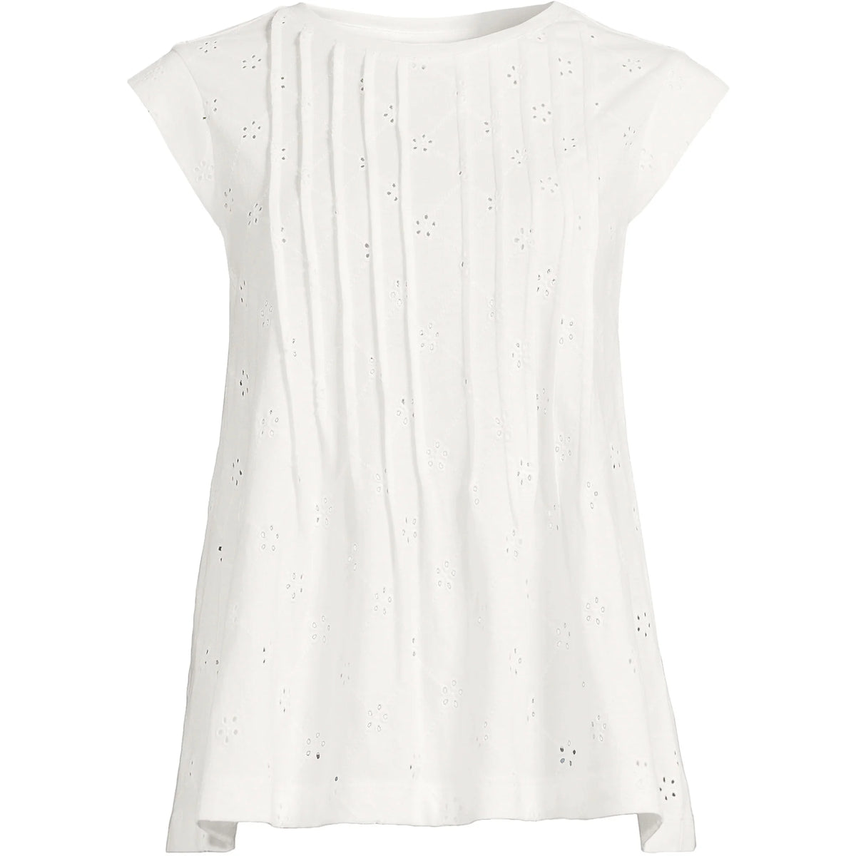 Women's Plus Size Cap Sleeve Eyelet Pintuck Swing Top