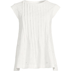 Women's Cap Sleeve Eyelet Pintuck Swing Top