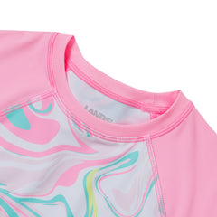 Girls Chlorine Resistant Short Sleeve Rash Guard 3 Piece Swimsuit Set
