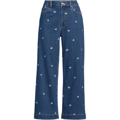 Women's Plus Size Soft Denim High Rise Embroidered Wide Leg Crop Jeans