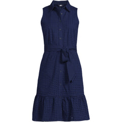 Women's Petite Sleeveless Eyelet Shirt Dress