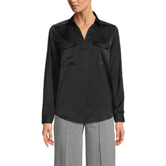 Women's Petite Charmeuse Utility Popover Blouse