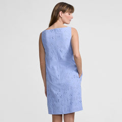Women's Petite Sleeveless Eyelet Shift Above the Knee Dress