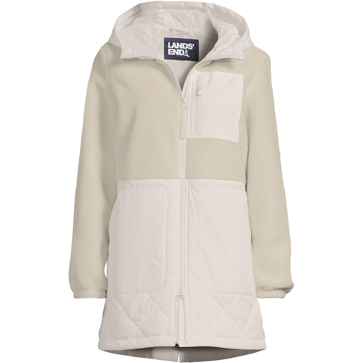 Women's Petite Sherpa Fleece Quilted Mixed Media Parka