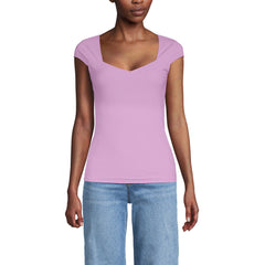 Women's Cap Sleeve Tugless Double Layer Sweetheart Knit Top