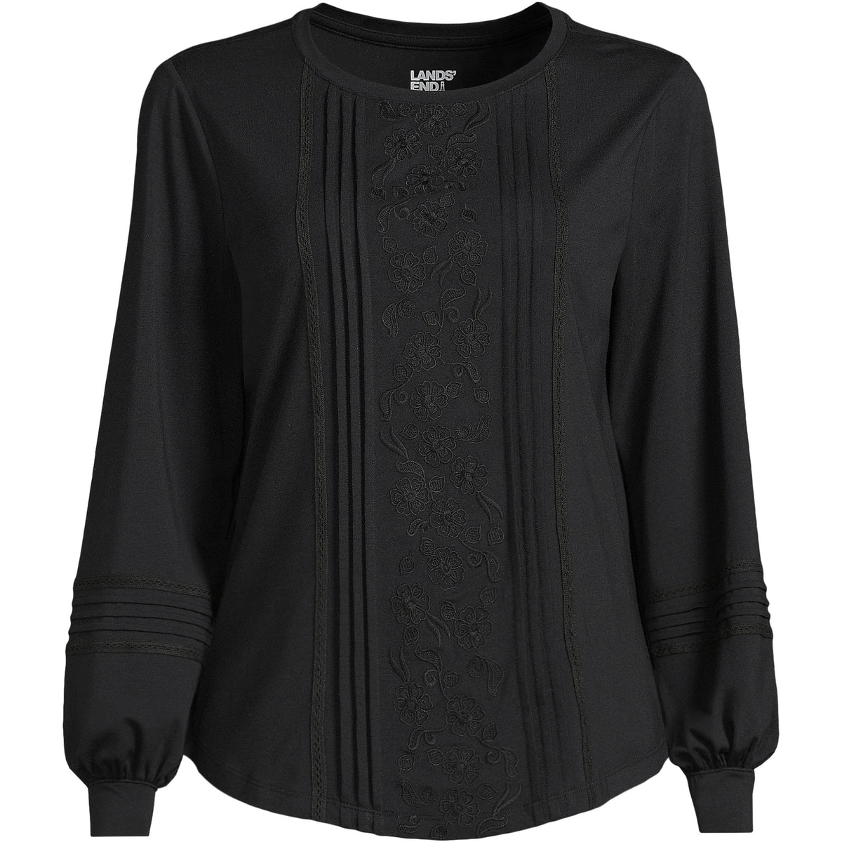 Women's Long Sleeve Lightweight Jersey Pintuck Embroidery Top