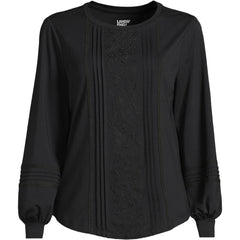 Women's Long Sleeve Lightweight Jersey Pintuck Embroidery Top