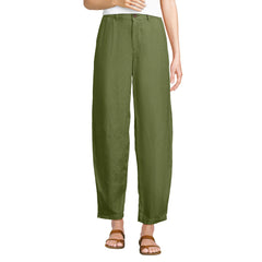 Women's Linen High Rise Pleated Barrel Leg Ankle Pants