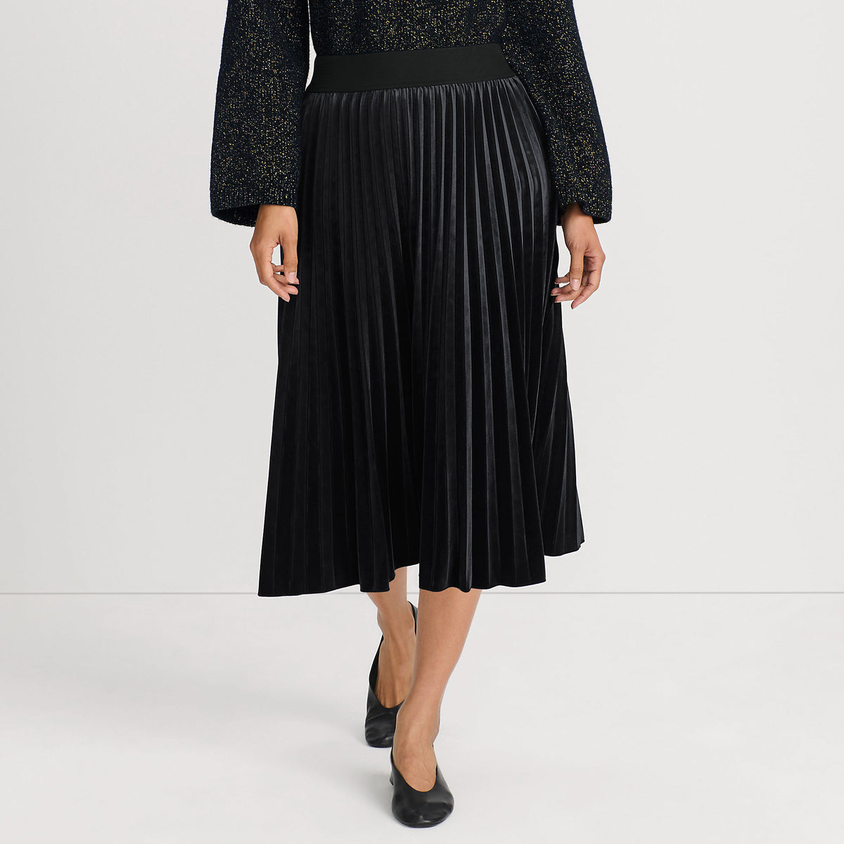 Women's Knit Velvet Pleated Midi Skirt