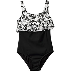Women's Chlorine Resistant One Piece Scoop Neck Fauxkini Swimsuit