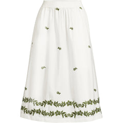 Women's Poplin Smocked Embroidered High Rise Midi Skirt