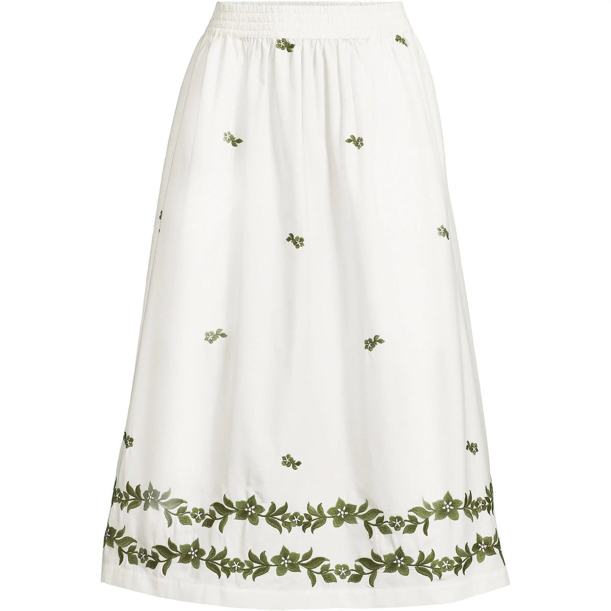 Women's Plus Size Poplin Smocked Embroidered High Rise Midi Skirt