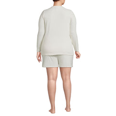 Women's Cozy Plus Size Brushed Rib 2 Piece Pajama Set - Long Sleeve Top and Shorts