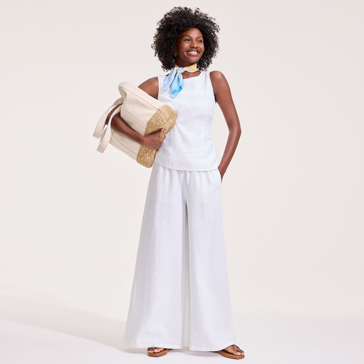 Women's Petite Linen High Rise Palazzo Pants - Set Bottom