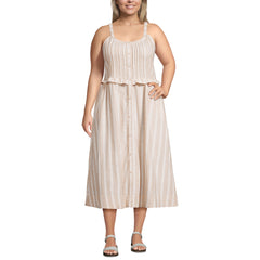 Women's Plus Size Linen Blend Pintuck Tank Midi Dress