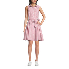 Women's Poplin Button Front Dress with Godets