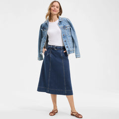 Women's Soft Denim A-line Midi Skirt