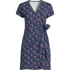 Women's Petite Cotton Modal V Neck Mini Wrap Dress