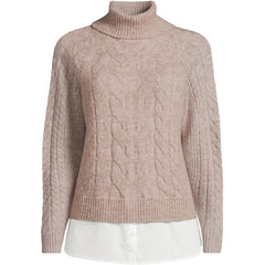 Women's Cable Turtleneck with Mock Shirt Detail Sweater