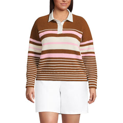 Women's Plus Size Drifter Rugby with Woven Collar Sweater