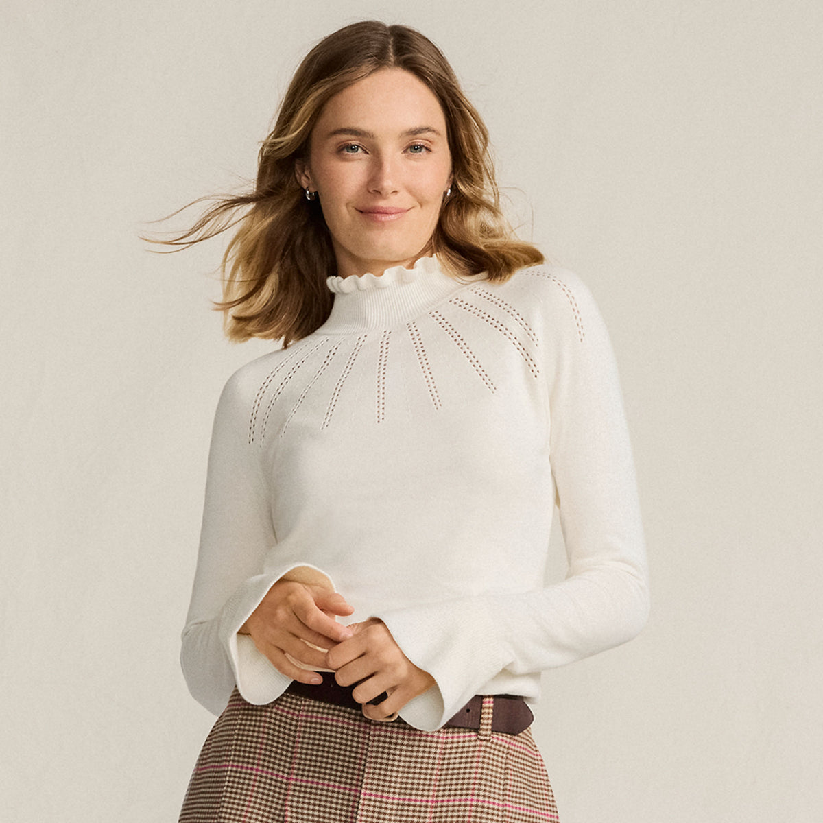 Women's Cotton Pointelle Turtleneck Sweater