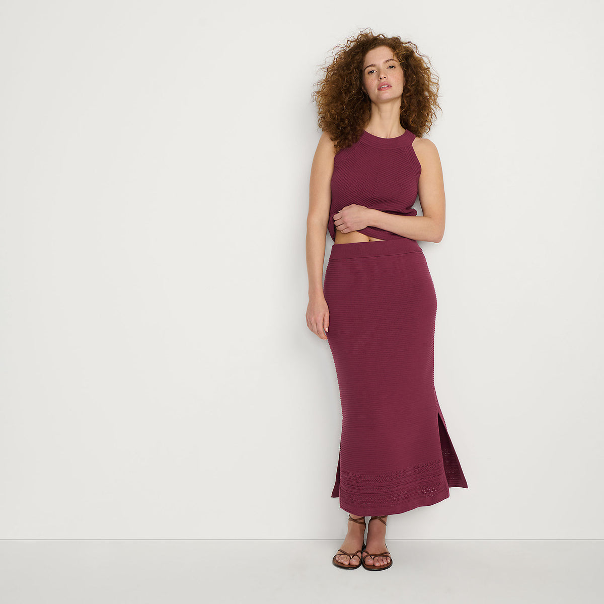 Women's Petite Cotton Pointelle Sweater Maxi Skirt - Set Bottom