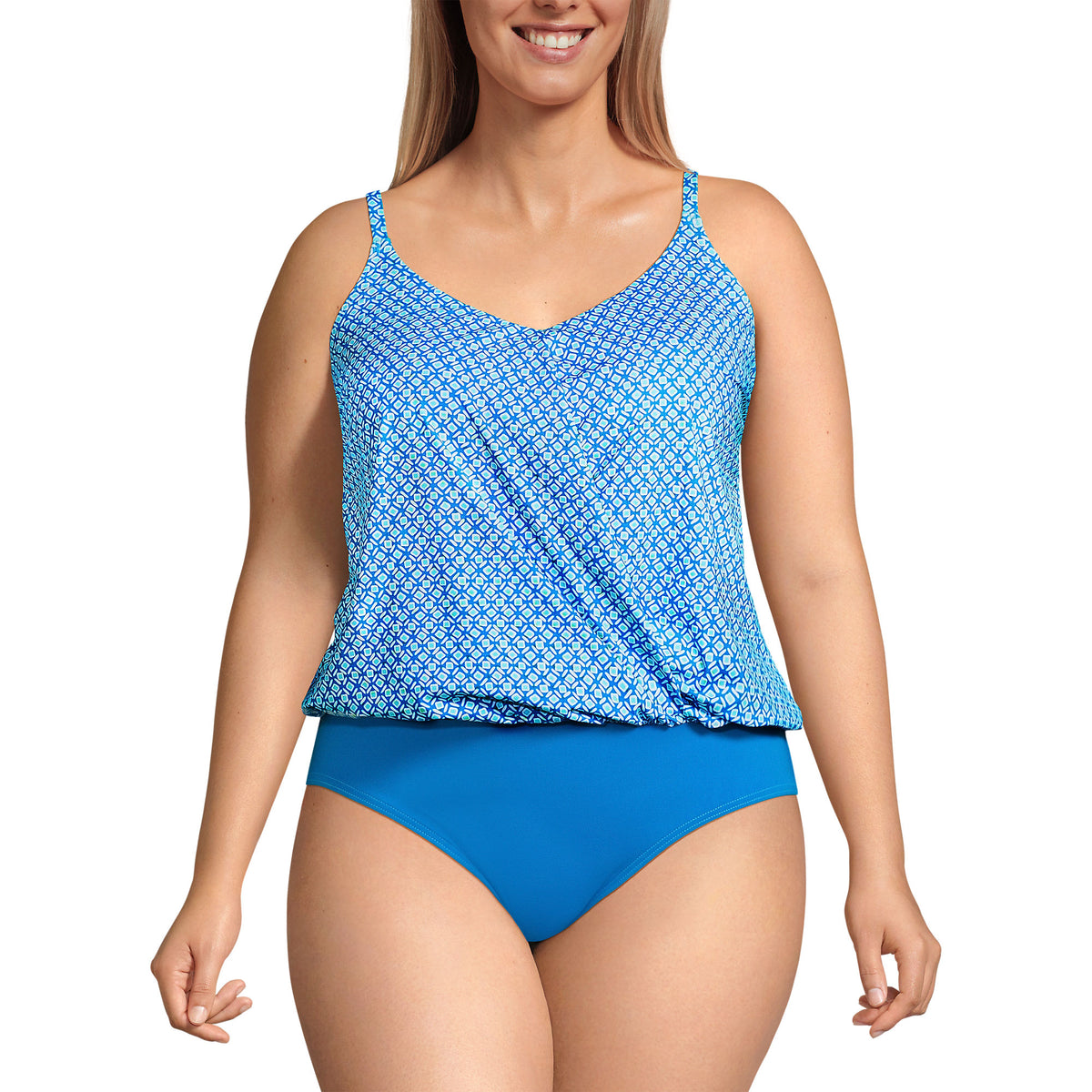 Women's Plus Size Chlorine Resistant Smoothing Control Blouson Fauxkini One Piece Swimsuit