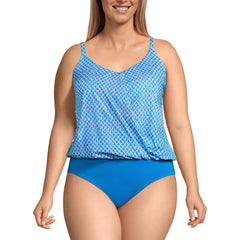 Women's Plus Size Chlorine Resistant Smoothing Control Blouson Fauxkini One Piece Swimsuit