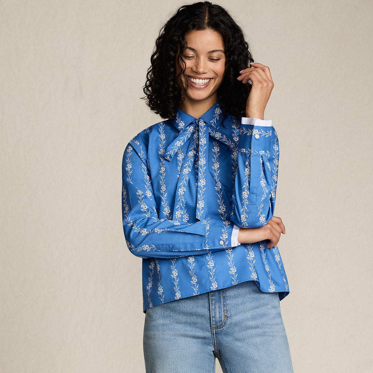 Women's Carefree Cotton Shirt with Removable Bow