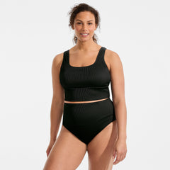 Women's Plus Size Tugless Ribbed Midkini and High Waisted Bottom Swimsuit Set