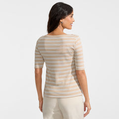 Women's Supima Cotton Elbow Sleeve Boatneck Button Shoulder Tee