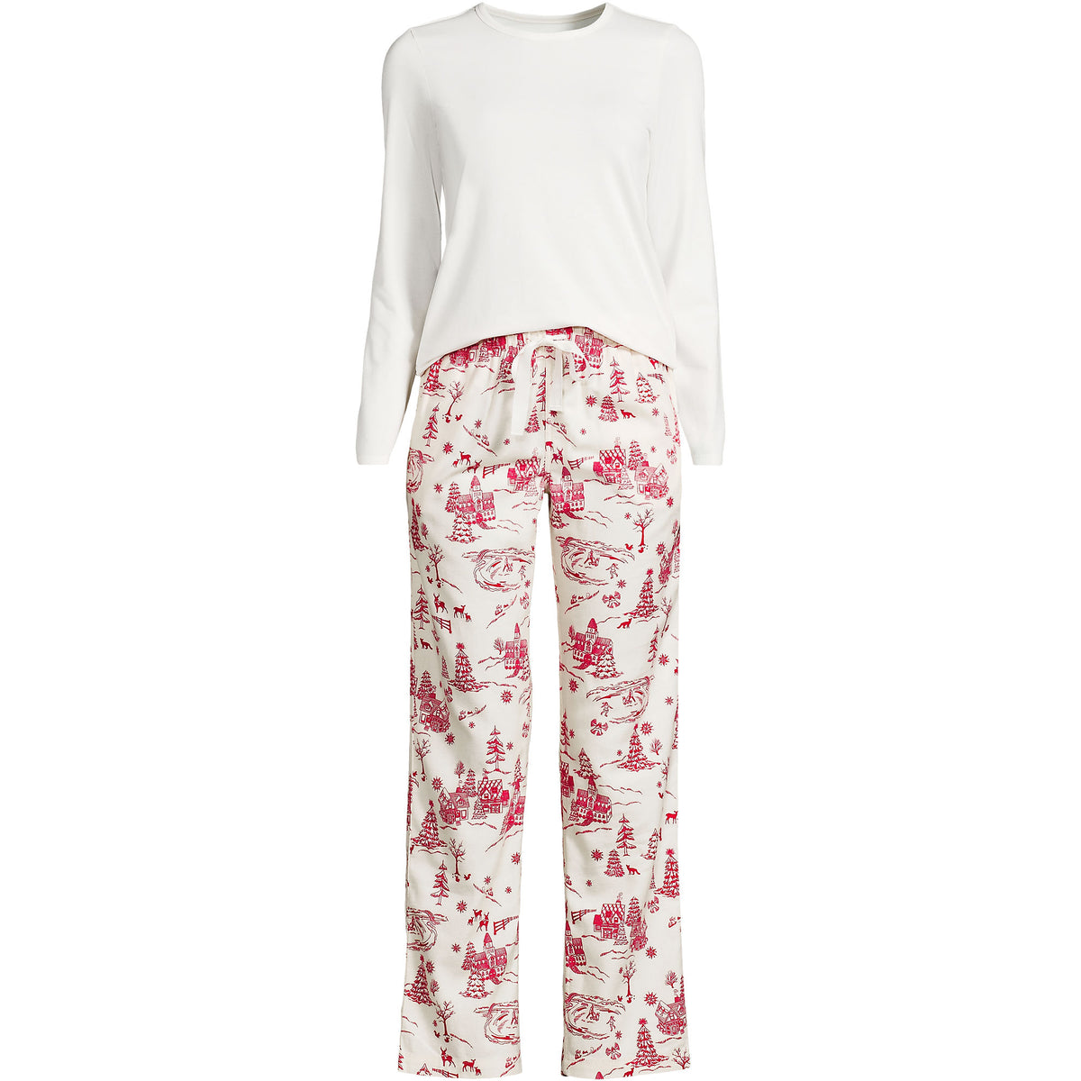 Women's Plus Size Pajama Gift Set - Knit Long Sleeve Top and Flannel Pants