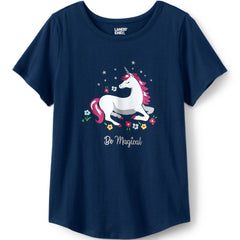 Girls Short Sleeve Curved Hem Graphic Tee Shirt