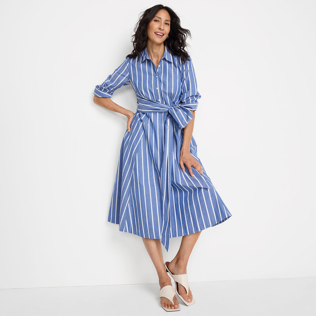 Women's Poplin Midi Wrap Front Dress