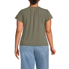 Women's Plus Size Lightweight Jersey Crew Neck Ruffle Sleeve Flowy Top