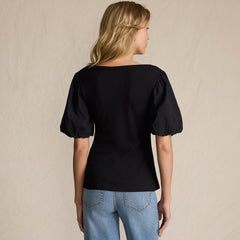 Women's Drapey Rib Puff Sleeve Scoop Neck Top