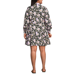 Women's Plus Size Poplin Button Front Dress with Godets