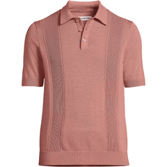 Men's Short Sleeve Vertical Rib Button Down Sweater Polo