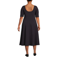 Women's Plus Size Starfish Elbow Sleeve Midi Fit and Flare Dress