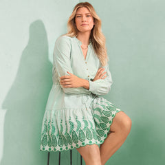 Women's Tall Long Sleeve Eyelet Mini Popover Dress